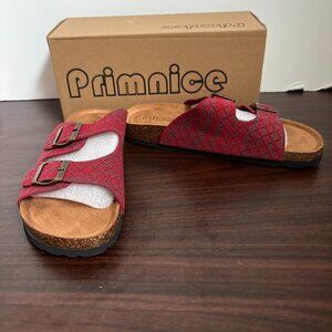 PRIMNICE Women's Comfy Arch Support Cork Footbed Sandals Haute Red Size 6 New